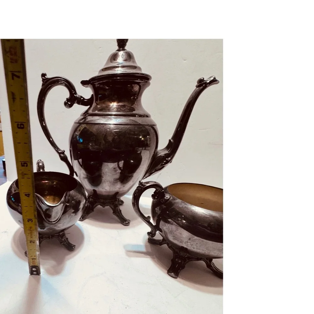 WM Rogers Silver Plate Tea‎ Set Vintage Coffee Pot Sugar Bowl Creamer Ornate 3pc
